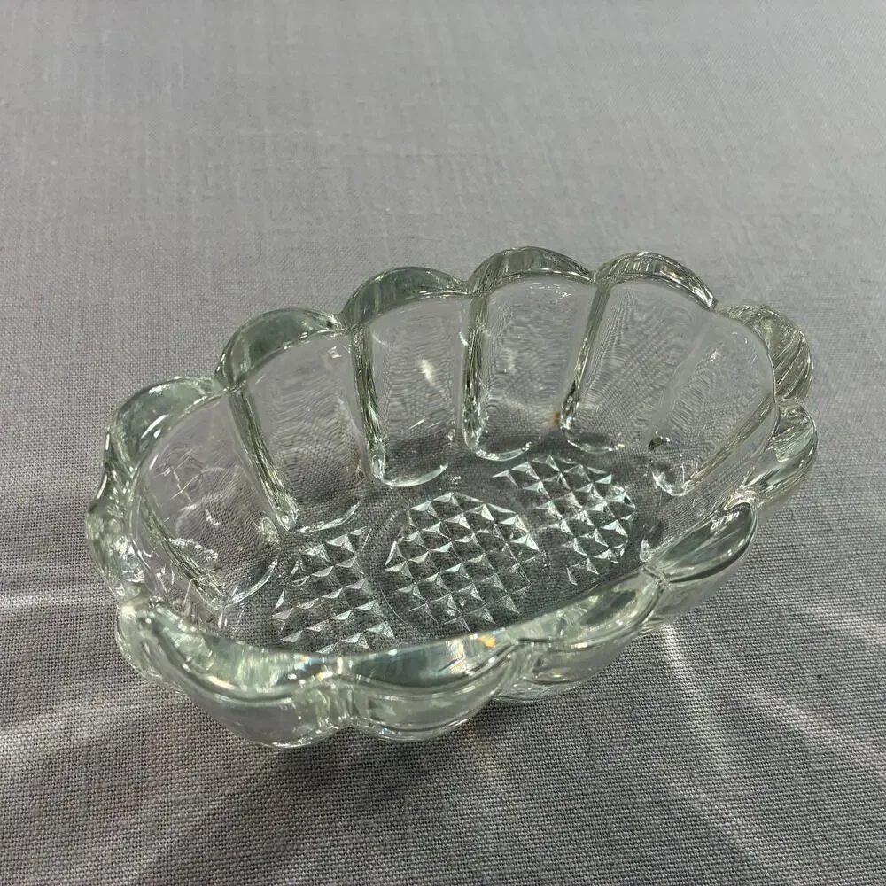 Vintage Clear Pressed Glass Oval Toothpick Holder Trinket Dish Vanity Decor